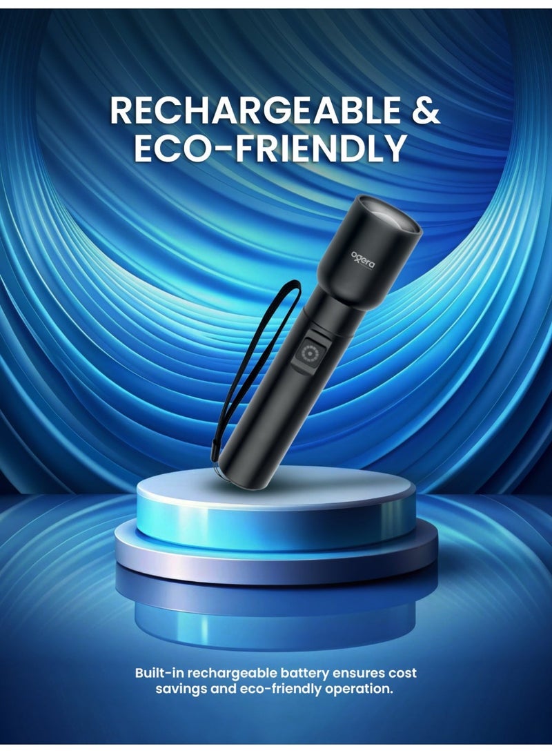 أوجيرا كشاف LED قابل لإعادة الشحن | كشاف صغير ببطارية 1AA | فائق السطوع ومحمول | طويل العمر | مقاوم للماء | كشاف جيب للطوارئ والاستخدام الخارجي | ضمان سنتين | OG1011SL | أسود - Image 2